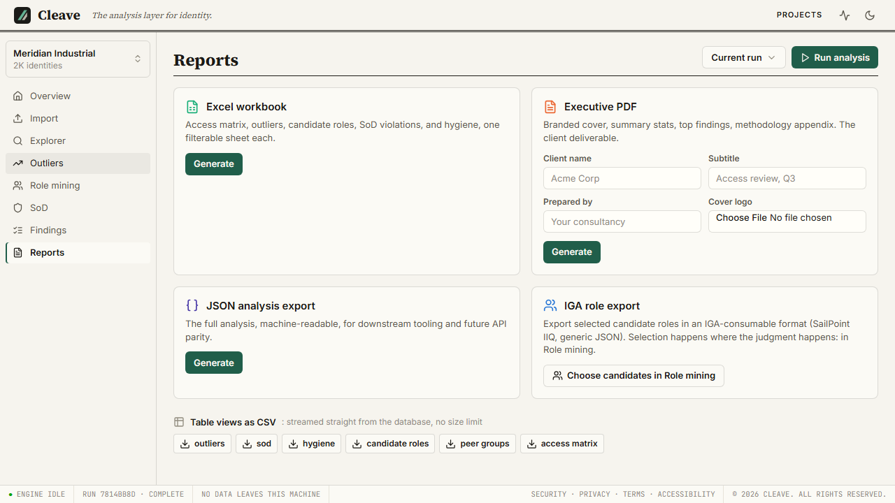 Cleave Reports screen, light theme
