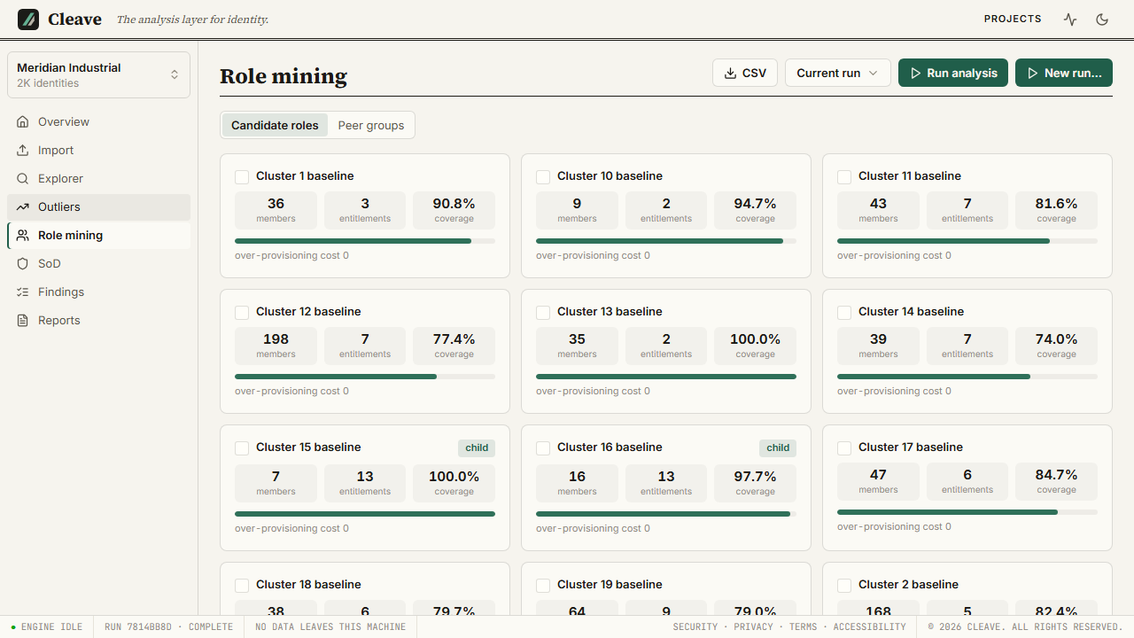 Cleave Role mining screen, light theme